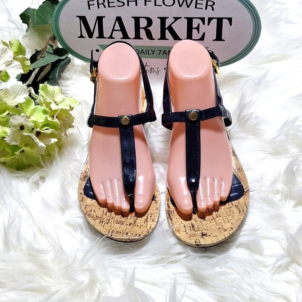 Ralph Lauren blue sandles PU leather. Size 8 B